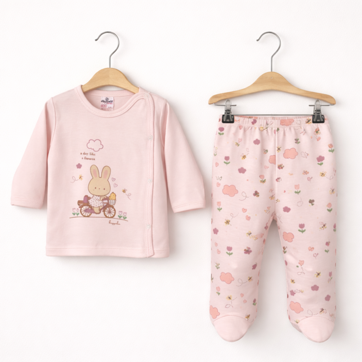 Hoppala 4479 0-3 Ay Bunny Baskılı Patikli Kız Zıbın Takımı