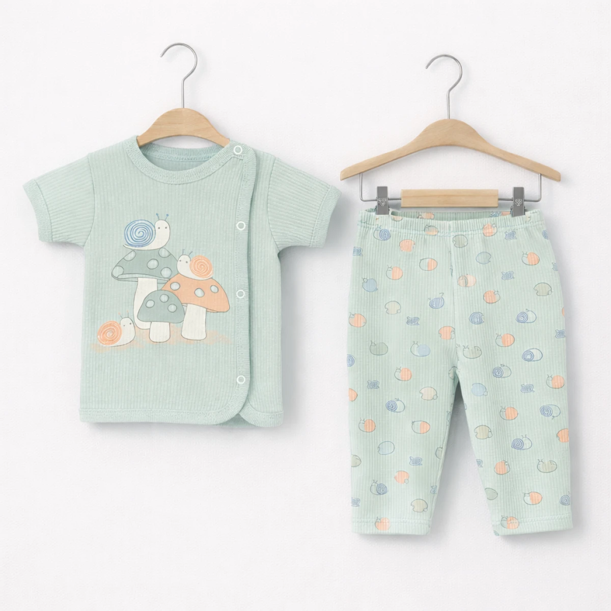 Hoppala 1462 0-3 Ay Salyangoz Baskılı Unisex Kaşkorse Kısa Kollu Zıbın Takımı