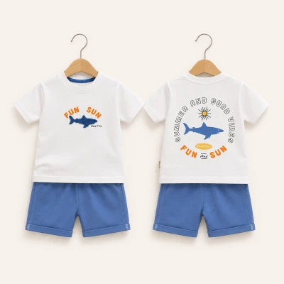 Luminoso 1771 1-3 Yaş Shark Baskılı Süzeneli Erkek Şortlu Takım