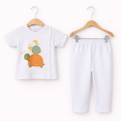 Hoppala 3040 0-3 Ay Kaplumbağa Baskılı Unisex Kısa Kollu Zıbın Takımı
