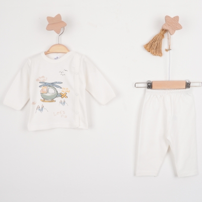 Hoppala 4434 0-3 Ay Helikopter Baskılı Erkek Patiksiz Zıbın Takımı