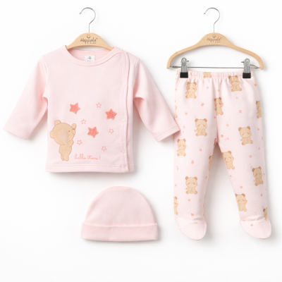 Hoppala 4453 0-3 Ay Bear Stars Süzene Eldivenli Şapkalı Zıbın Takımı