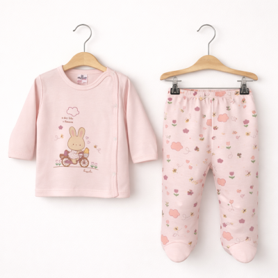 Hoppala 4479 0-3 Ay Bunny Baskılı Patikli Kız Zıbın Takımı
