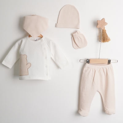 HOPPALA 4405 0-3 Ay Bear Nakışlı Jakarlı Beş Parçalı Zıbın Takımı