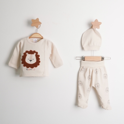 Hoppala 4073 Lion Süzene Nakışlı Erkek Eldivenli Zıbın Takımı