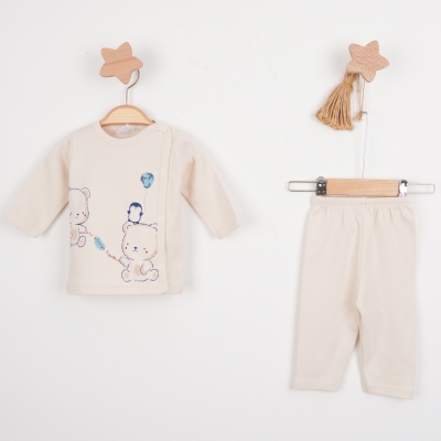 Hoppala 4429 0-3 Ay Bear Penguin Baskılı Unisex Patiksiz Zıbın Takımı