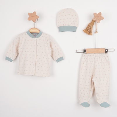 Hoppala 4430 0-3 Ay Puanlı Önden Açık Şapkalı Patikli Zıbın Takımı 