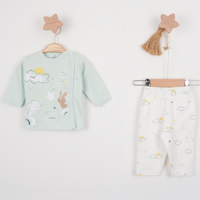 Hoppala 4416 0-3 Ay Bunny Elephant Baskılı Unisex Patiksiz Zıbın Takımı