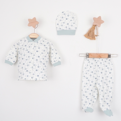 Hoppala 4438 0-3 Ay Animals Baskılı Şapkalı Patikli Önden Açık Zıbın Takımı