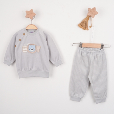 Hoppala 4602 3-6/6-9/9-12 Ay Lion Nakışlı Kadife Erkek İkili Takım