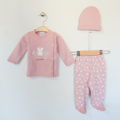 Hoppala 4445 0-3 Ay Bunny Baskı Süzene Eldivenli Zıbın Takımı