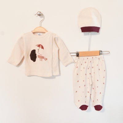 Hoppala 4431 0-3 Ay Kirpi Süzene Nakışlı Eldivenli Unisex Zıbın Takımı