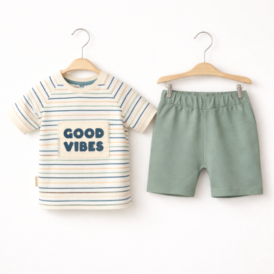 Luminoso 5104 1-2-3 yaş Good Vibes Çizgili Erkek Şortlu Takım