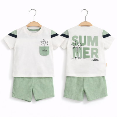 Luminoso 5106 1-2-3 Yaş Cep Nakışlı Summer Baskılı Şortlu Erkek Yazlık Takım