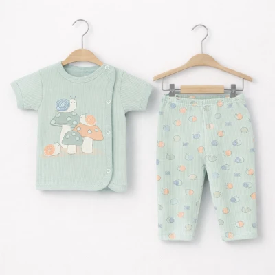 Hoppala 1462 0-3 Ay Salyangoz Baskılı Unisex Kaşkorse Kısa Kollu Zıbın Takımı
