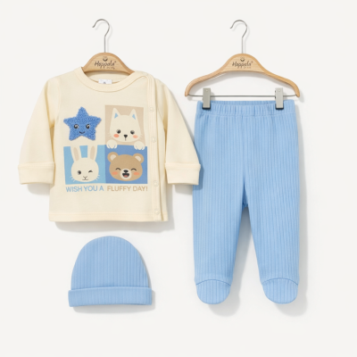 Hoppala 4464 Animals Süzene Nakışlı Eldivenli Şapkalı Zıbın Takımı