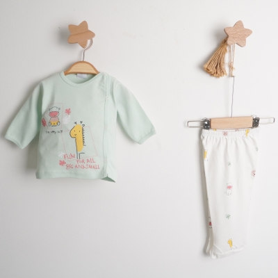 Hoppala 4417 0-3 Ay Hippo Baskılı Unisex Patikli Zıbın Takımı